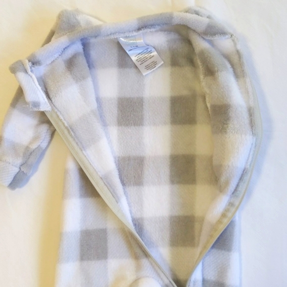 baby mode fluffy gingham fleece zipper footie sleeper pajamas 3-6 months baby - Picture 5 of 6